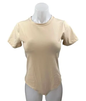NEW Mangopop Beige Nude Short Sleeve Crew Neck T Shirt Tee Bodysuit Top Size M thumbnail 1