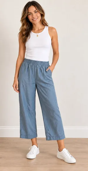 Threads 4 Thought blue chambray elastic waist pants sustainable Medium thumbnail 1