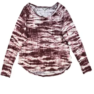 Frye and Co Womens Burgundy Tie‎ Dye Long Sleeve Thum Hole Scoop Neck Top Size L thumbnail 3