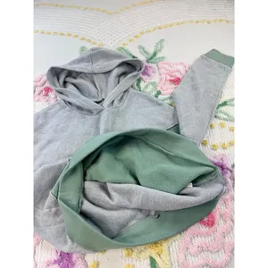 SHEIN Colorblock Hoodie Gray‎ Green Fleece Lined Sweatshirt Women's Size S thumbnail 5