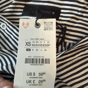 NWT Zara XS oversized Black White Striped Button Up Top‎ Long sleeve Collared thumbnail 6