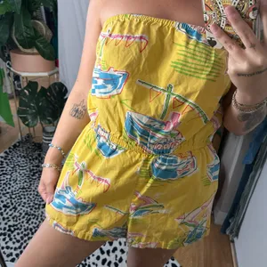 Kimchi Blue Palm Beach Strapless Playsuit Romper Yellow Size Medium 80s thumbnail 4