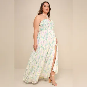 LULU’S Effortlessly Abloom Green Multi Floral Ruched Halter Maxi Dress thumbnail 7
