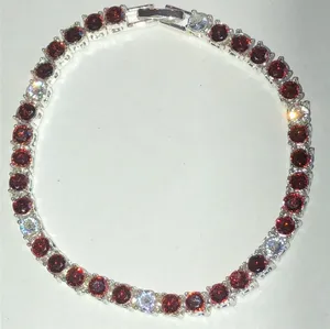 Elegant Reddish Orange Rhinestones and Silver Tone Tennis Bracelet thumbnail 1
