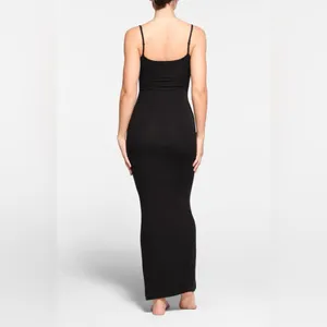 Skims Soft Lounge Long Slipdress Ribbed Maxi Dress in Onyx Black NWT thumbnail 2