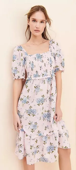 Gal Meets Glam Baby Pink Blue Forever Floral Smocked Dress thumbnail 1