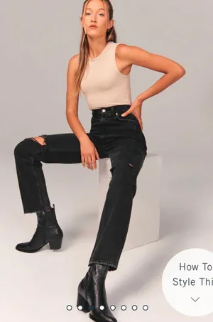 Abercrombie Women's 90s Ultra High Rise Straight Jeans, RIPPED BLACK thumbnail 4