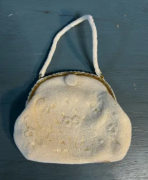 Vintage 1950’s Beaded Ivory Evening Bag with Gold Accents - Made in Japan thumbnail 1