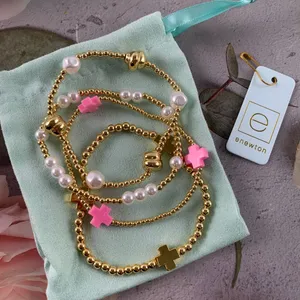 Enewton 4‑Piece Stackable Bracelet Set Gold Bead Pink Cross Pearl Detail thumbnail 2