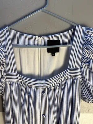 Alex Marie Blue and White Striped Puff-Sleeve Midi Dress thumbnail 5