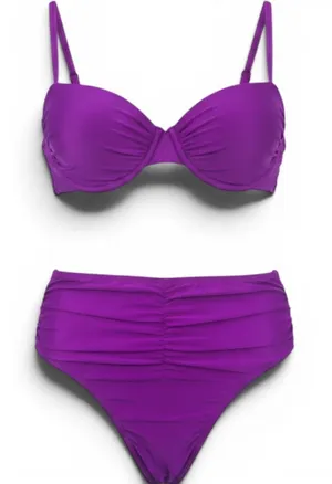 Good American Bikini Set Womens 4 Purple‎ Ruched High Waist Underwire Balconette thumbnail 1