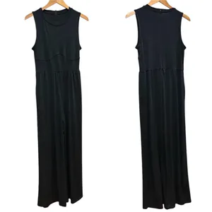 CIDER Solid Wide Leg Corset Rib Jumpsuit Black Minimalist Chic Vibe Size Large thumbnail 8