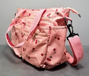 Pink Mini Cherries Crossbody Shoulder Bag 10 Pocket Travel Organizer Large thumbnail 1