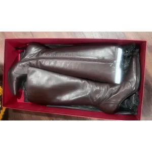 Salvatore Ferragamo Vintage Brown Leather Knee High Stiletto Boots Made Italy US 7 thumbnail 14