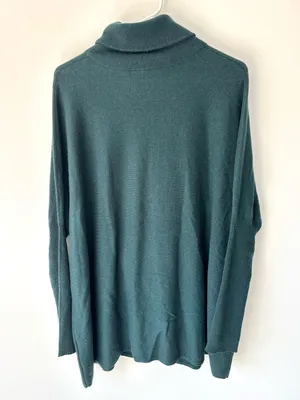 Garnet Hill Forest Green Wool Cashmere Blend Turtle Neck Sweater Front Pockets thumbnail 6