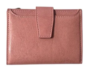Blush Pink Compact Bifold Wallet Faux Leather Zipper Coin Pocket Card Holder NWT thumbnail 1