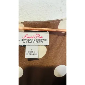 SWEET PEA Brown White Polka-Dot Sleeveless V-Neck Elastic Waist Top size Large thumbnail 5