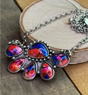Multicolored western style necklace and earrings set thumbnail 4