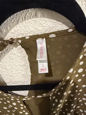 Xhilaration Olive Green White Polka Dot Tie-Front Blouse thumbnail 2