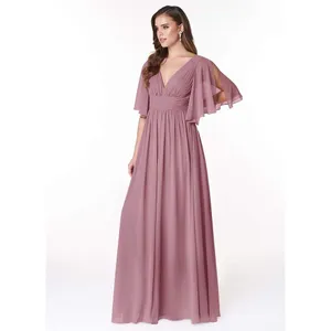 Azazie Temeka Vintage Mauve A-Line Ruched Chiffon Dress thumbnail 3