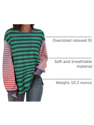 BLENCOT Women's Oversized T Shirts Fall Long Sleeve Striped Color Block. Size M thumbnail 3