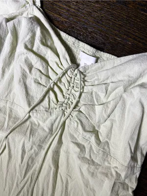H&M Light Mint Green Puff-Sleeve Milkmaid Mini Dress Sweetheart Cotton Large thumbnail 4