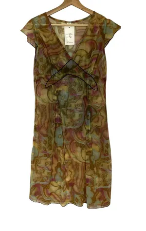 NWT Cinta sheer 90s flutter sleeve a-line dress women's size medium nylon thumbnail 1