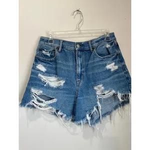 American Eagle‎ Distressed Denim Cutoff Shorts Sz 10 High Rise Frayed Hem Summer thumbnail 4