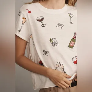 NWT Anthropologie Maeve The Caitlin Embroidered Boxy Tee - drinks - small thumbnail 6