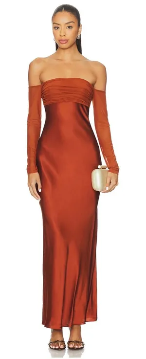 Significant Other Brianna Maxi Dress Clove Rust Off Shoulder Mesh SD250734D thumbnail 1