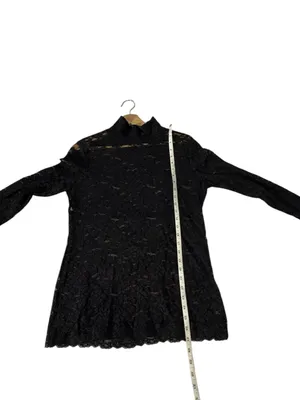 Moda International Black Lace Mock Neck Top M Sheer Long Sleeve Y2K Goth Grunge thumbnail 9