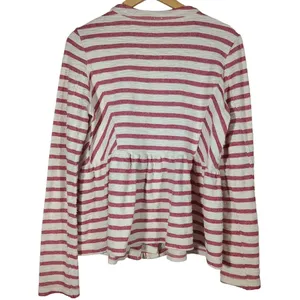 Free‎ People Striped Peplum Moto Jacket Womens M Pink White Zip Up thumbnail 2