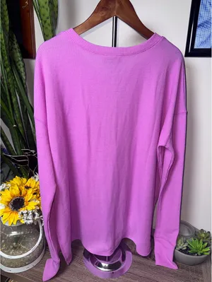 Zenana Long Sleeve Waffle Henley with Thumb Holes, Bright Mauve, Size Medium thumbnail 2