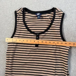 Lands' End Women's XL 16/18 Tan Black Striped Ribbed Henley Tank Top Casual thumbnail 5