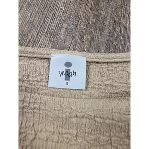 Inoah Crinkle Tan Beige Shirt Crop Pants Outfit Matching Set Small thumbnail 3