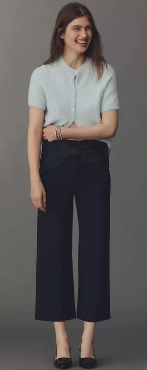 Anthropologie Maeve The Colette Crop Bow-Waist Pants Black Sz 26P NEW Boho Chic thumbnail 1
