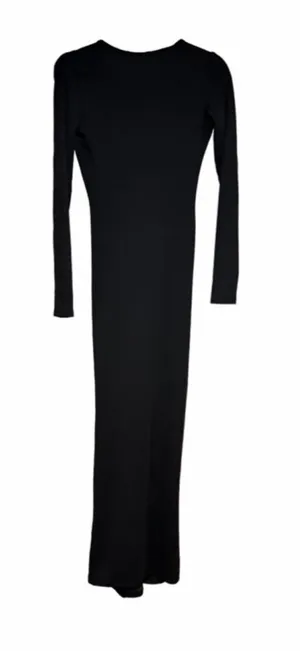 NEW Black Long Sleeve Deep V Back Ruched Maxi Dress S thumbnail 1