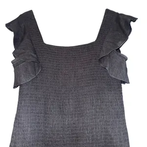 Band‎ of Gypsies Linen Blend Smocked Mini Dress Large Ruffled Sleeve Black Party thumbnail 2