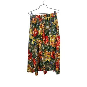 SK & Company Vintage 90s Tropical Floral Leopard Print Rayon Midi Skirt 10 thumbnail 5