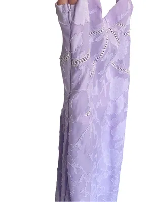 Lavender Floral Jacquard Lace Up Back Midi Dress Wedding Guest M thumbnail 8