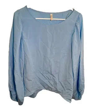 Coco Love Women's Size Large‎ Long Sleeve Blouse Light Blue Wrap Back Round Neck thumbnail 1