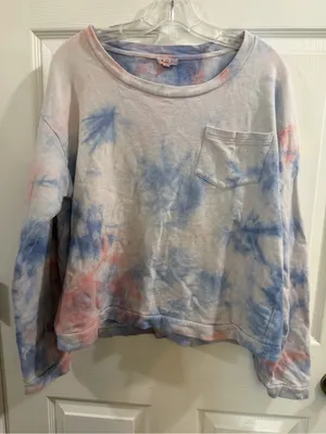 POL Light Tie-Dye Pocket Sweatshirt in Red & Blue Patriotic USA thumbnail 1