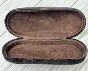Tom Ford chocolate brown velvet sunglass eyeglass clamshell hard case thumbnail 1