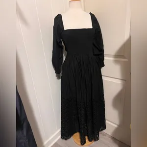 Free People Black Storm Dress Balloon‎ Sleeve Eyelet Bohemian Witchy Wednesday thumbnail 4
