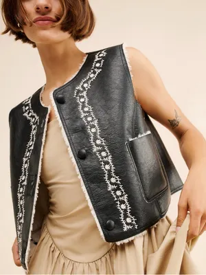 NWT Free People Travelers Reversible Black Leather Vest thumbnail 1