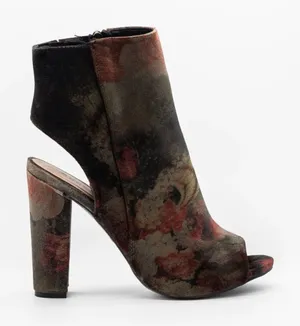 Baxboo- Black Velvet with Flower Pattern Peep Toe, Open Back Heels thumbnail 1