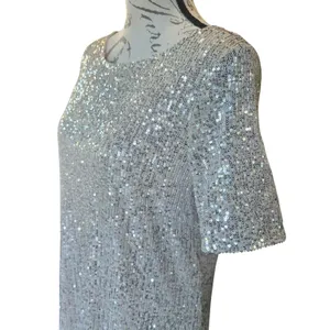 7 For All Mankind‎ 5Y Womens Silver Sequin Shift Mini Dress Short Sleeve Medium thumbnail 3