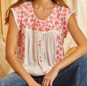 Savanna Jane Floral Embroidered Top Small NEW! thumbnail 1