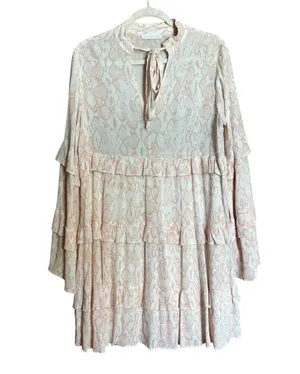 KARLIE Tiered Flutter Tunic Dress Womens Medium Multicolor Print Fairy Gauze thumbnail 1