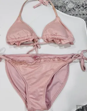 Xhilaration Pink Sparkly Metallic Ruffle Triangle Tie Bikini Set thumbnail 1